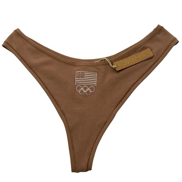 SKIMS Soft Lounge Rib Dipped Thong Team USA Sienna Medium - Picture 9 of 9